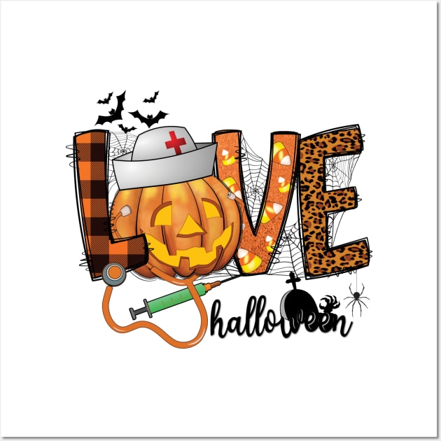 Love Halloween Pumpkin Nurse Wall Art by DigitalCreativeArt